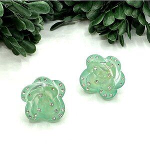 Aqua Shade Floral Stud Earrings With Rhinestone Accents